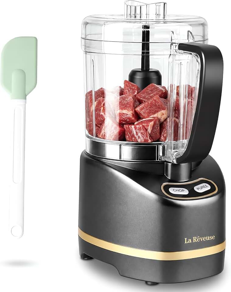 La Reveuse 2 Cup Mini Food Processor, Electric Chopper Small, Metallic Grey