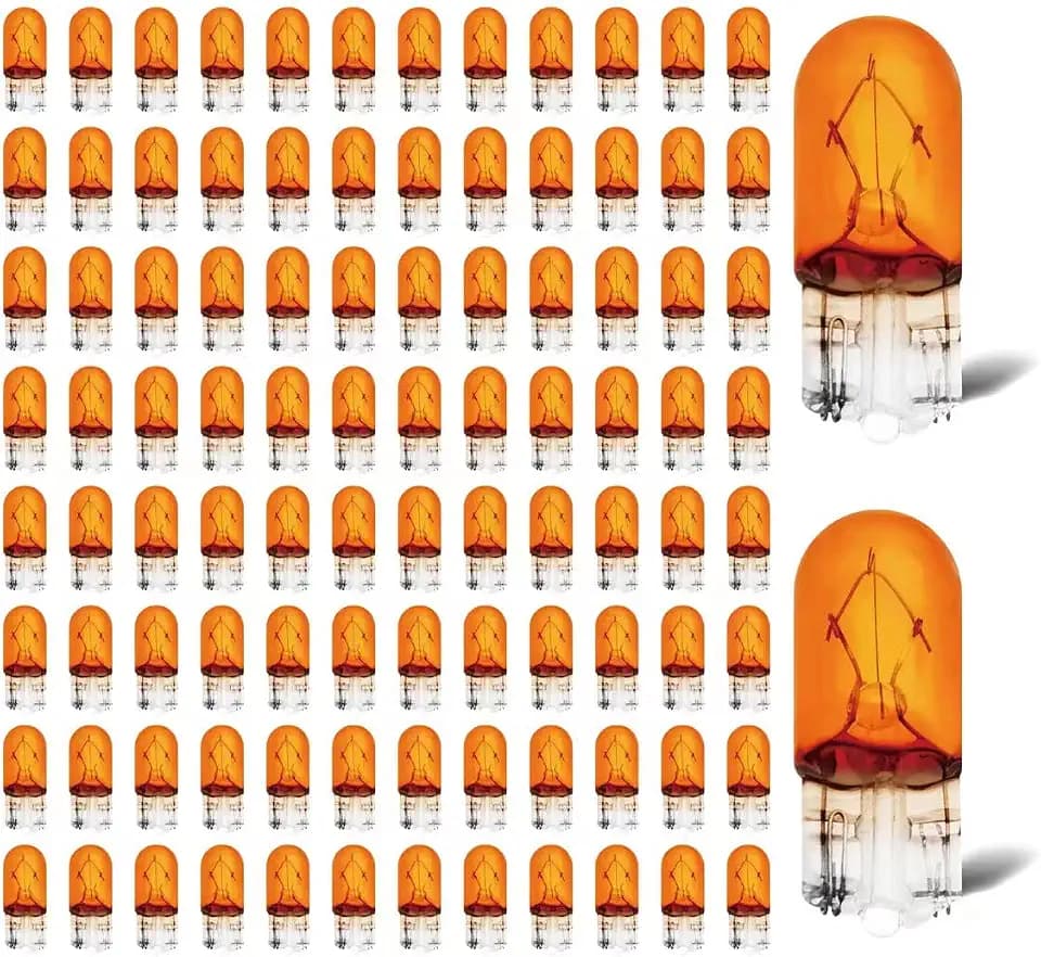 194A Amber T10 Incandescent Wedge Light Bulbs, 100 Pack