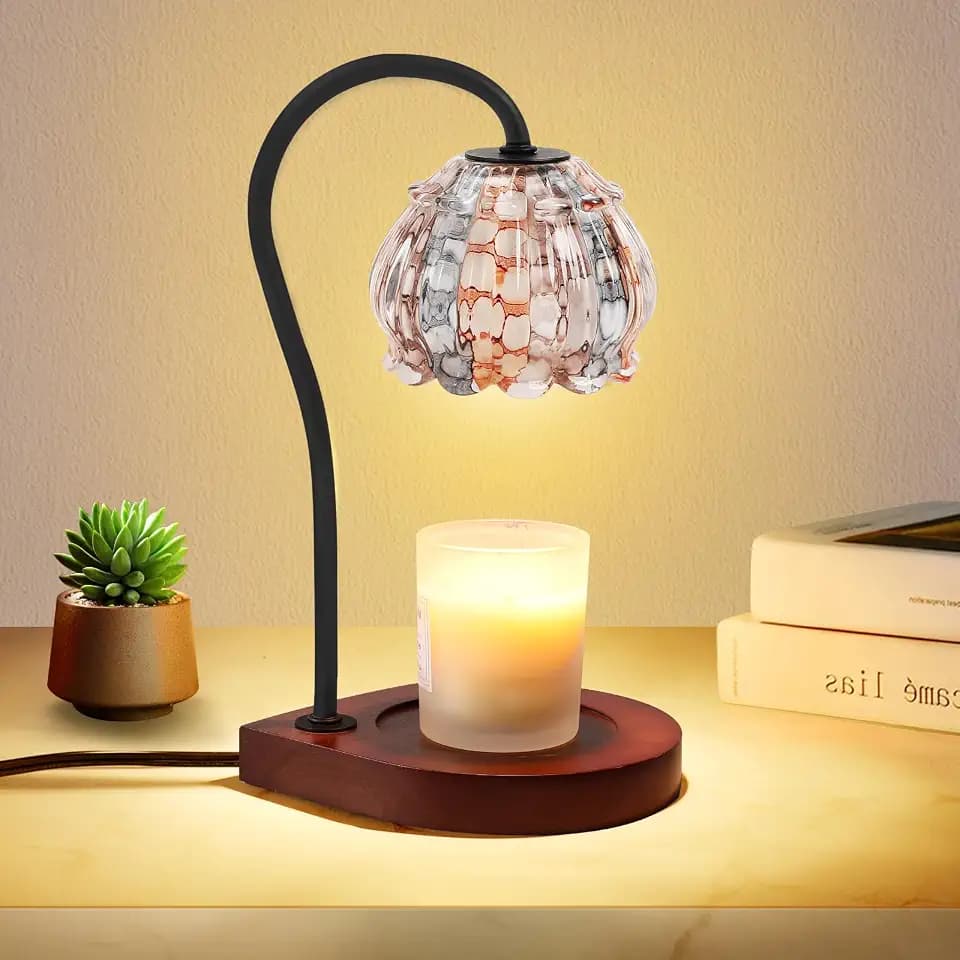 Kerzenwärmer Lampe mit Timer, dimmbar, elektrischer Kerzenwärmer, Schmelzgerät, kleines & großes Glas, Duftkerzenhalter für Heimdekoration, Valentinstagsgeschenk, Weiß-Orange
