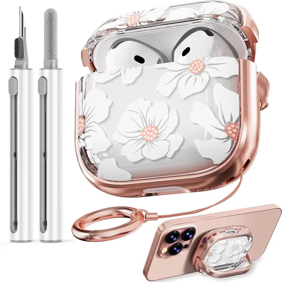 Inesore for AirPods 5/4 Case (2026-2024) with Lock-White Lily