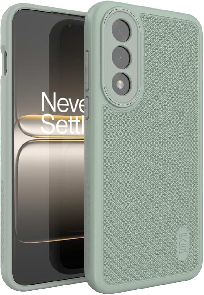 TUDIA DualShield Grip kompatibel mit OnePlus Nord 5 5G Hülle [MergeGrip] Militärqualität doppellagig stoßfest robust strapazierfähig Schutzhülle fürs Handy – Grüne Lilie