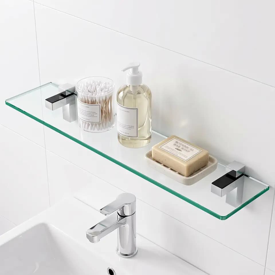 KES Duschablage Duschregal Glasablage Dusche Glas Ablage 8mm Hartglas Badezimmer Regal Halterung mit Regalhalter 60CM Poliert Chrom, BGS3201S60