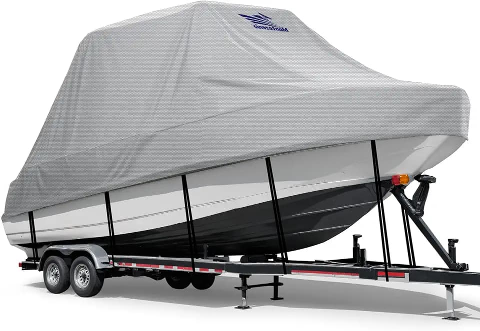 Tsukiko T-Top Boat Cover, 1200D Heavy Duty Marine Grade T Top Boat Covers Fits 22-24ft Long, Waterproof Center Console Boat Cover, Tear-Resistant Boat Storage Cover (16-18 FT)