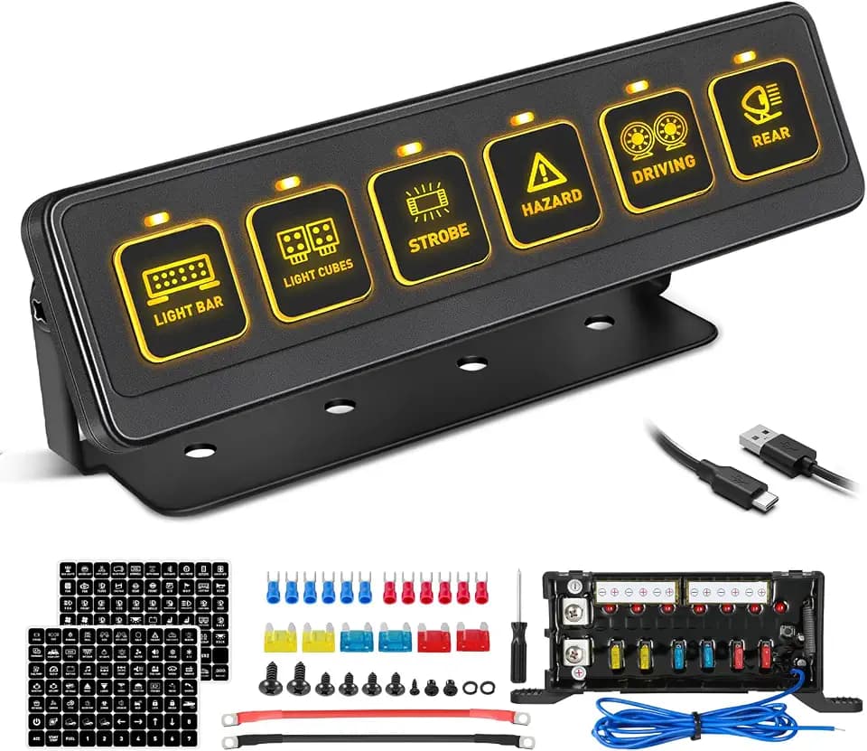 6 Gang Wireless Switch Panel, Niking Auto Multifunction Remote Control Switch Box with Toggle Pulsed LED Switches Memory 4 Light Modes 12V 80A Circuit Control Relay System Pods for Trucks ATV Boat