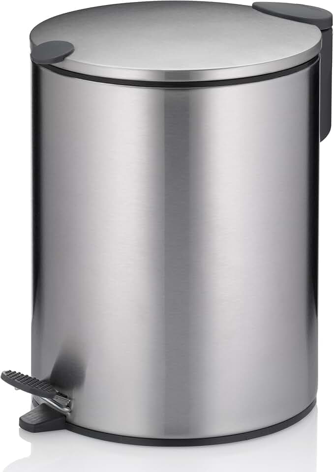 kela Kosmetikeimer 5l silber matt , Silent-Close-Deckel, Edelstahl Tretmülleimer Badezimmer MATS, Badmülleimer mit Inneneimer und Tragehenkel