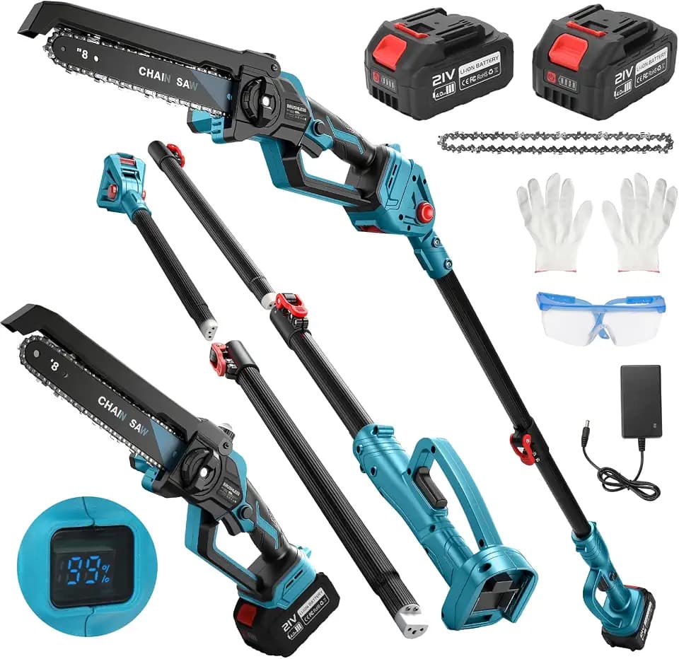 2 IN 1 Akku Hochentaster Ast Kettensäge mit 21V 4000 mAh Akkus Profi