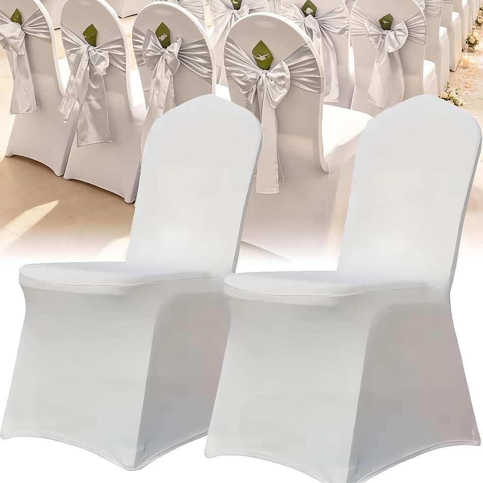 Stuhlhussen Weiß 10 Stück Stretch Stuhlbezug Universeller Stuhlüberzug Stuhl-Stretchhusse Waschbarer Hussen für Hochzeit, Party, Hotel
