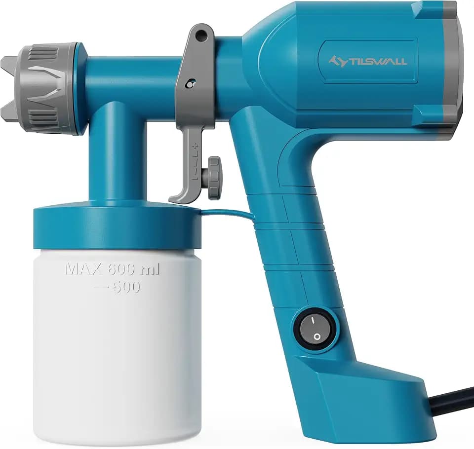 Tilswall Farbsprühsystem Dreamer400 Upgrade Ultra-leichte Elektrische Farbsprühgerät mit 600ml Farbbehälter, 2 Düsen & 3 Sprühmustern - Sprühpistole Für Wandfarbe, Schränke, Zäune, Türen, Möbel, Weiß