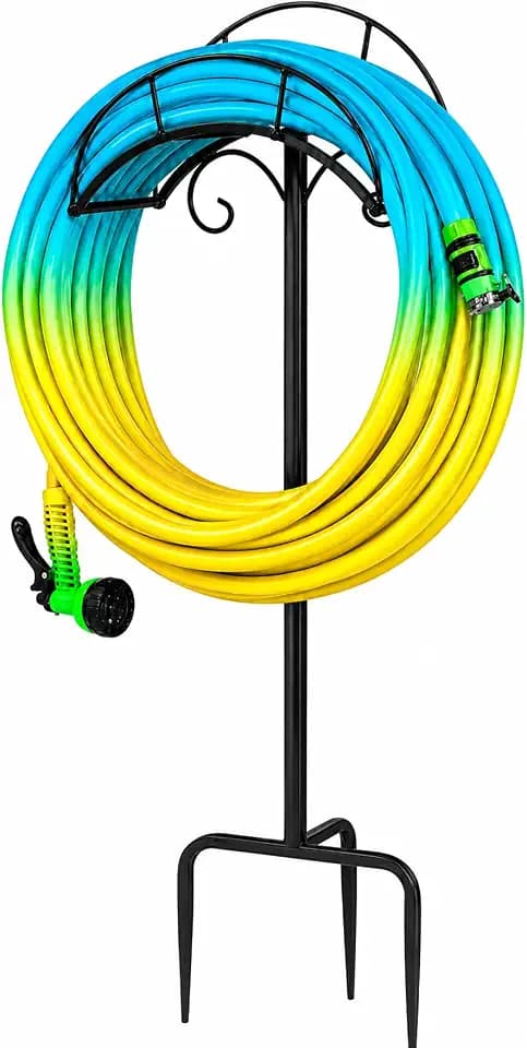 Freestanding Garden Hose Holder Stand – Heavy Duty Hose Hanger Stand, Outdoor Hose Organizer, Water Hose Stand Rack, Hose Butler Storage for Yard Lawn Garden（black）