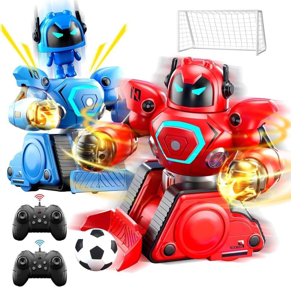 JONRRYIN Ferngesteuerte Roboter Kampf, 2 Stück RC Kampfroboter Spielzeug mit LED Licht und Musik, Ferngesteuertes Fußball Box Roboter, Geschenke für Jungen Mädchen