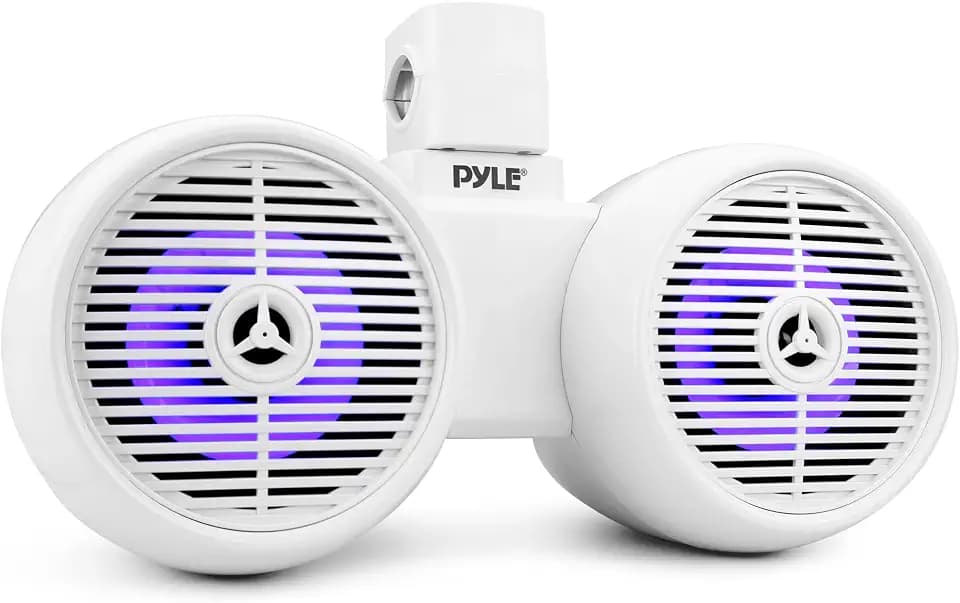 Pyle Dual Bluetooth Off-Road Speakers - 6.5” 200W 2-Way Marine Waterproof Wakeboard Tower Sound System w/LED Light, Full Range Outdoor Stereo Speaker for Car ATV Jeep Boat, Includes Brackets (White)