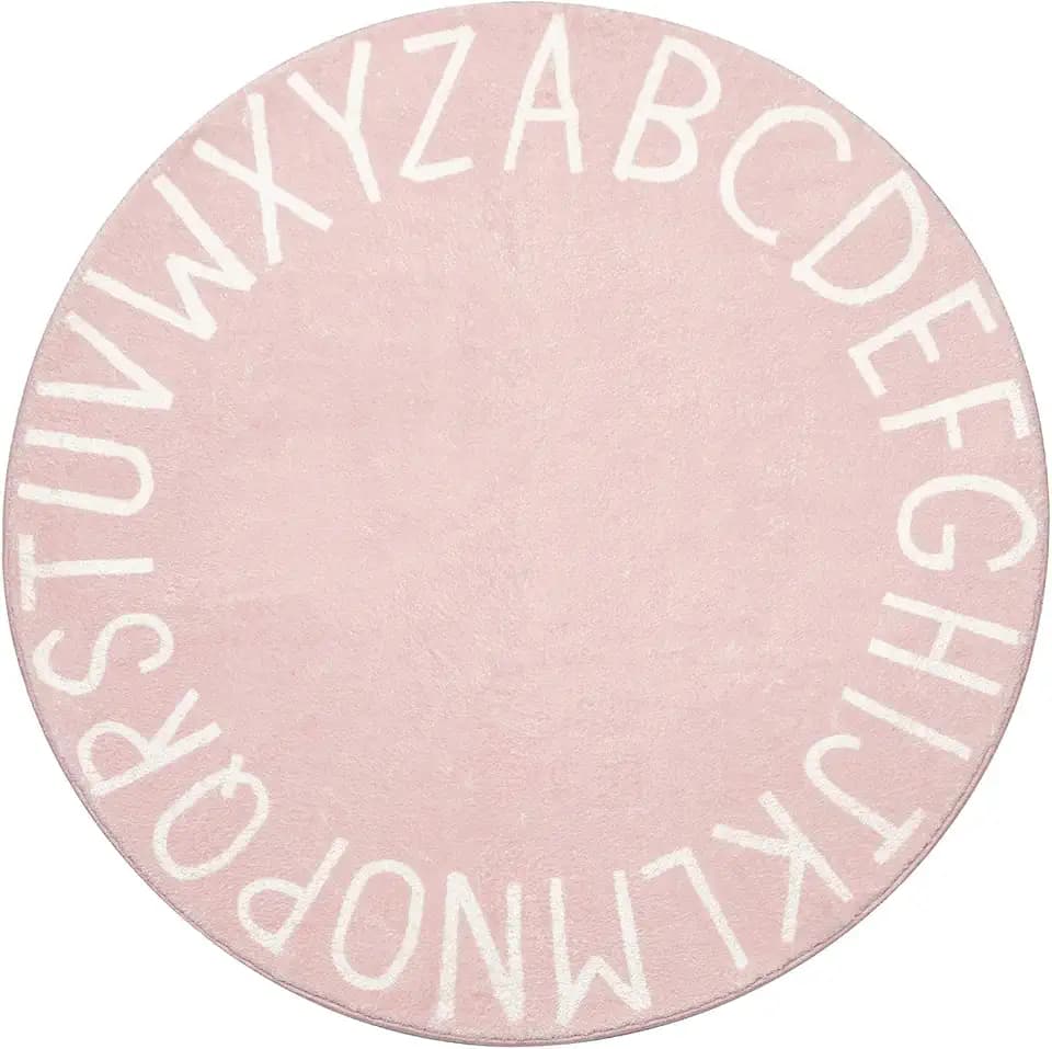 Topotdor Round ABC Area Rug,96 Inch Soft Floor Carpet,Pink
