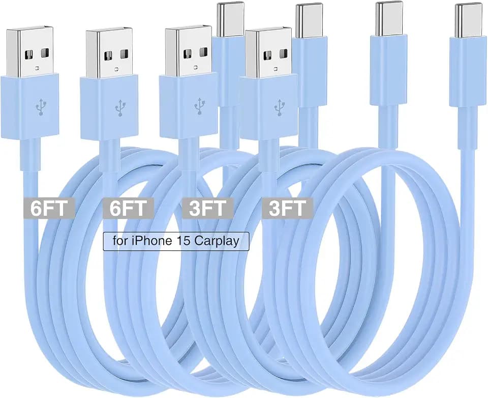 Car Carplay Cable for iPhone 17 16 15 Charger Cord,3/3/6/6FT USB A to USB C Cable for iPhone 17 Pro Max/16 Pro/15 Plus Charger,USB C Car Charger for Apple 17 Air/16 Pro Max/16e/15/iPad Pro-Blue