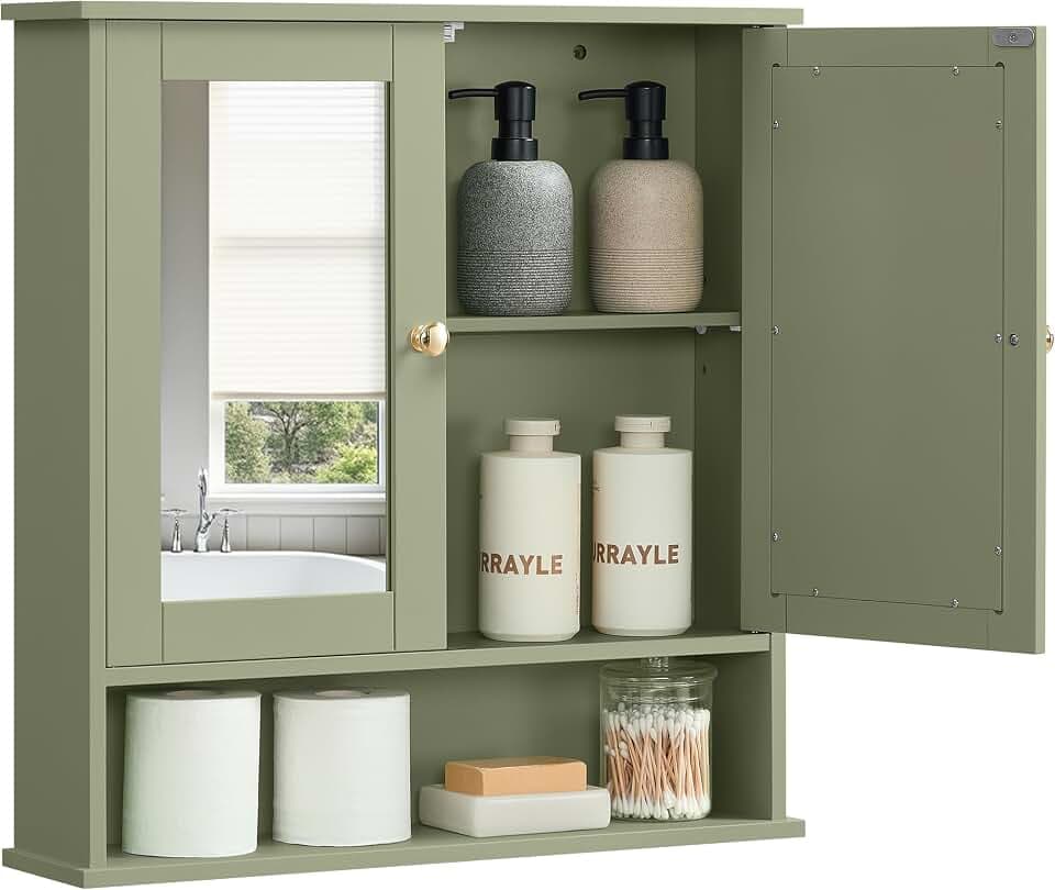 VASAGLE Bathroom Cabinet with Mirror, Wall-Mounted, 2 Mirrored Doors