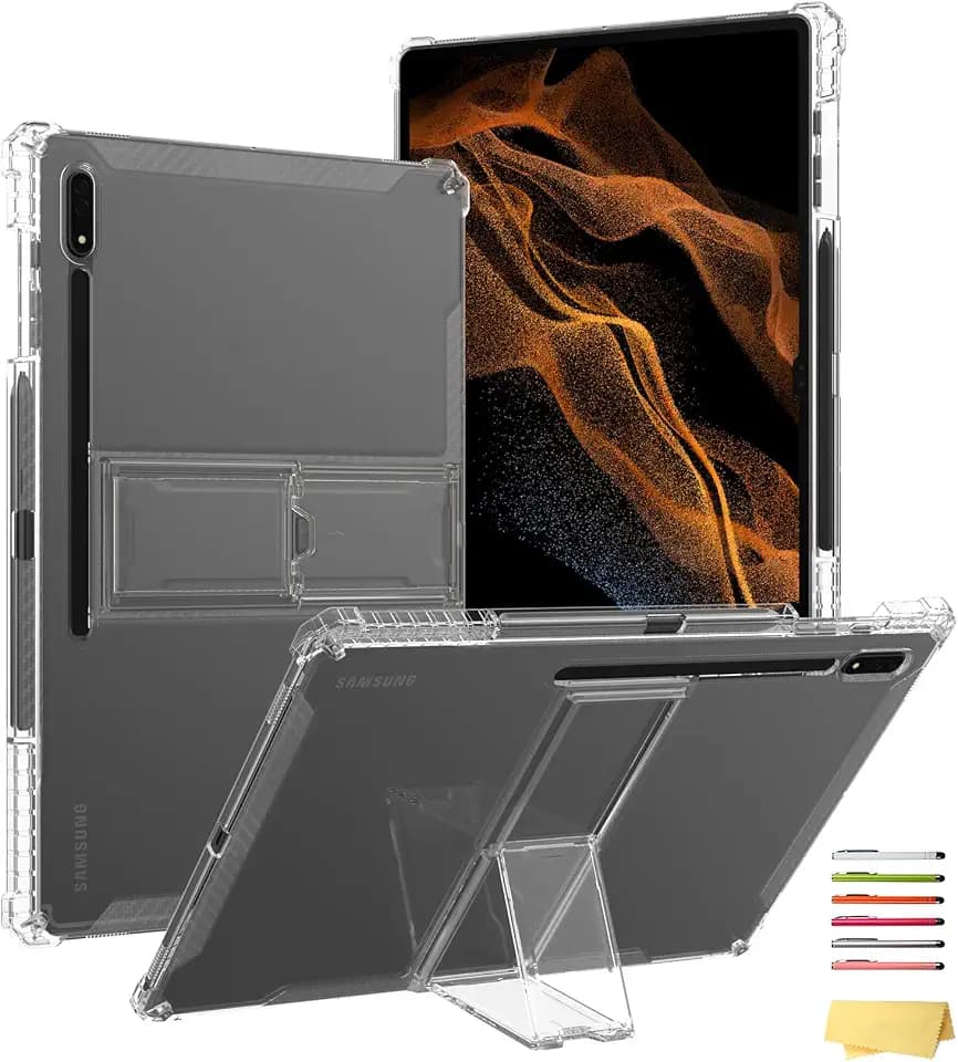 Clear Stand Back Case for Samsung Galaxy Tab S9 Plus 12.4 Inch 2023 Model (SM-X810/X816B/X818U), with S Pen Holder/Kickstand [Anti-Fall] Transparent Soft TPU Back Shockproof Cover, Clear