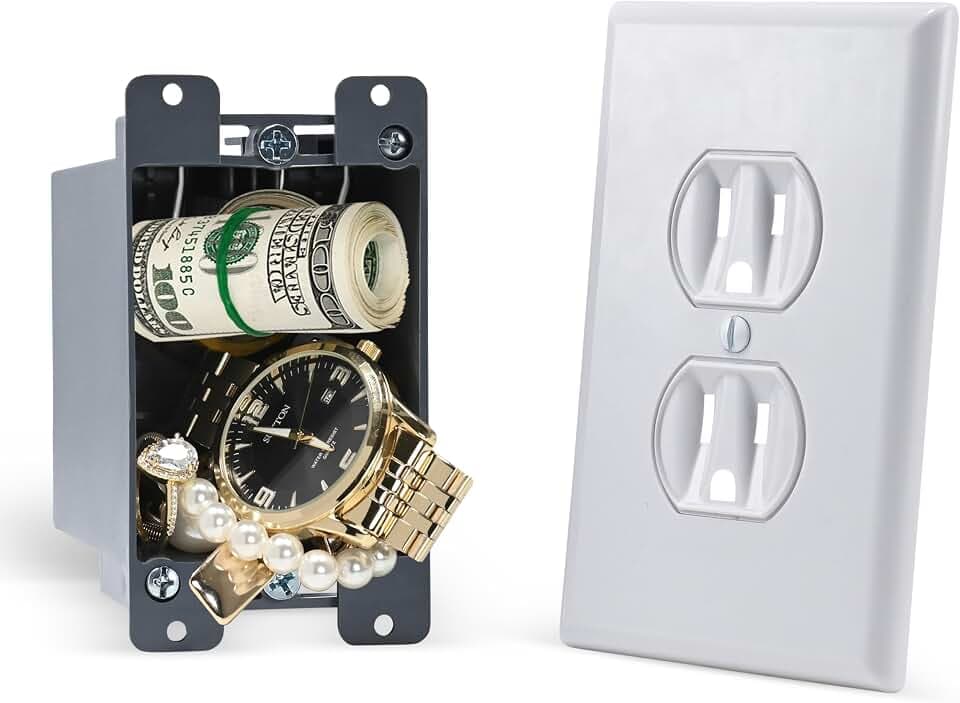 Electrical Outlet Hidden Wall Safe (Simple Install, Magnetically Attaches For Easy Use) Hiding Places for Valuables | Hide in Plain Sight Key Money Jewelry Storage Cash Holder Safes Outlet Safe Box