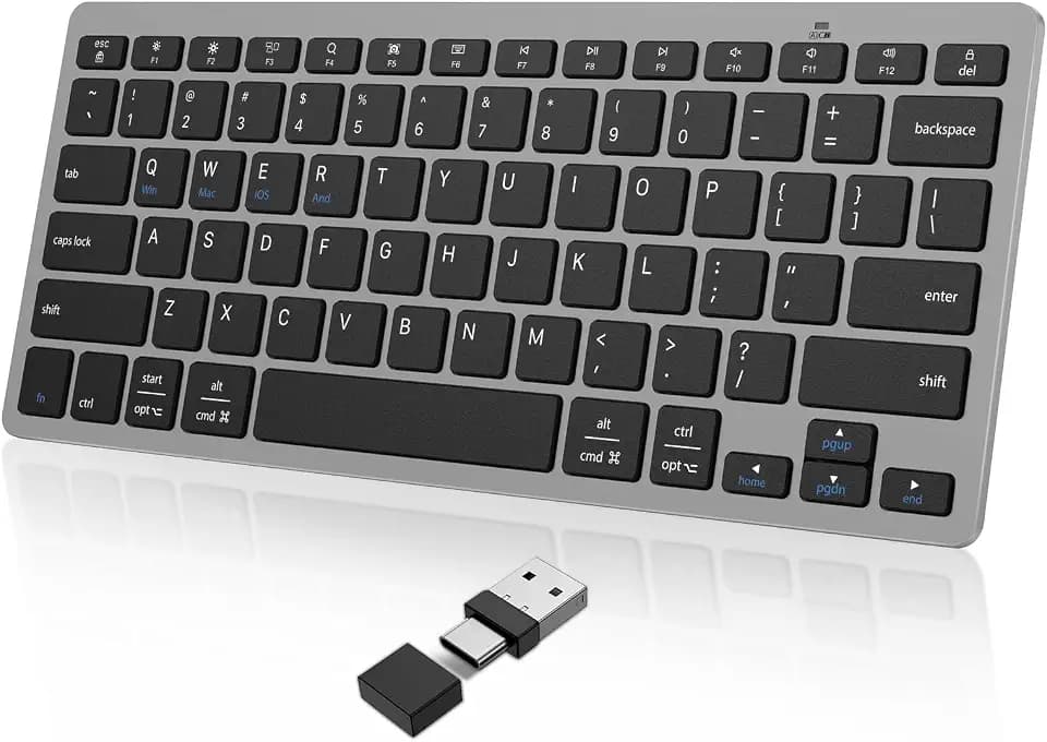 OMOTON Compact Wireless Keyboard for PC/Tablet, USB-C USB-A, Grey
