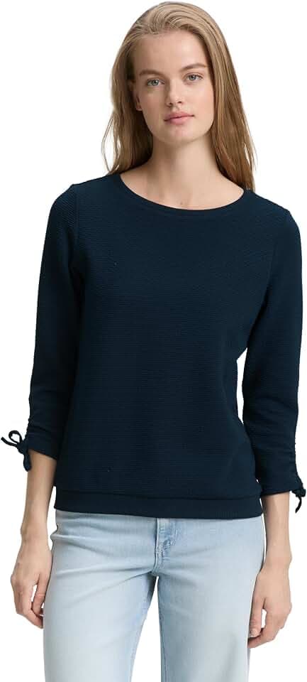Tom Tailor Denim Damen 1047227 Sweatshirt mit Raffärmeln (1er Pack)