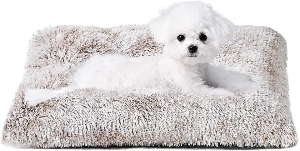 EHEYCIGA Fluffy Dog Crate Bed for Small Dogs, Plush Crate Pad, Brown
