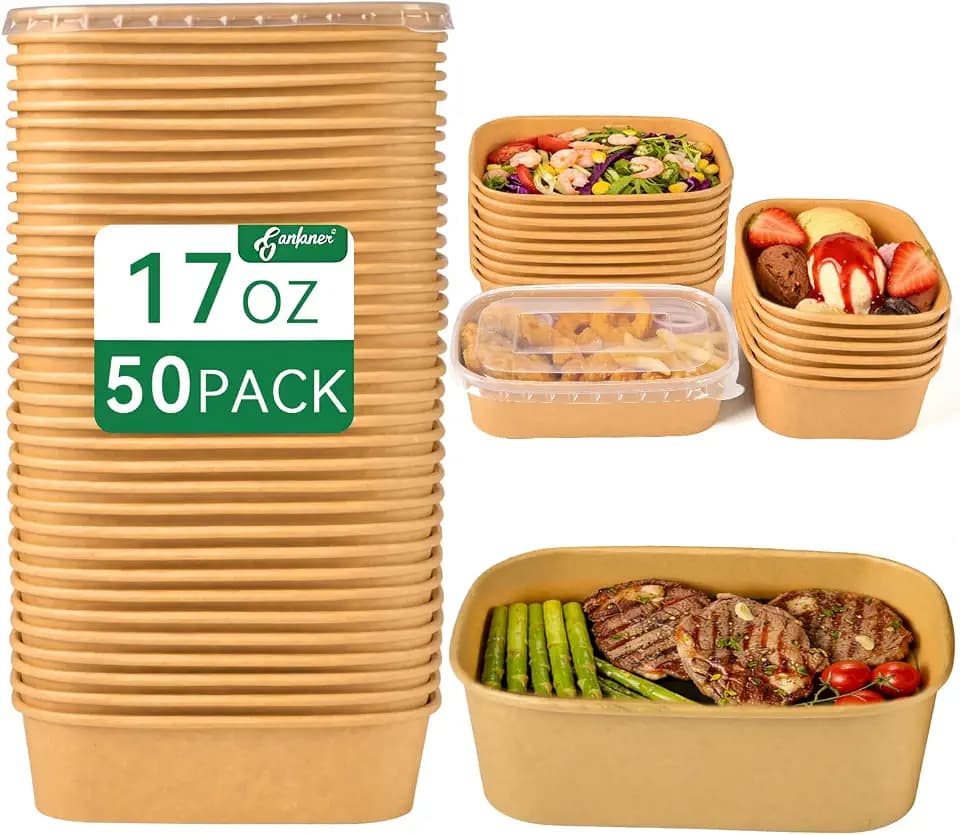 Einwegschüsseln, 50 Sets, quadratische Salatschüsseln, Einweg-Papier-Mahlzeiten-Vorbereitungsbehälter mit Deckel, auslaufsicher, Mikrowellen-Gefrierschrank-Mahlzeitenschüsseln, perfekt für Restaurant