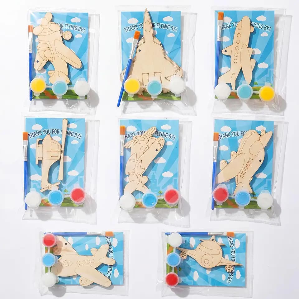 Saypacck 24 Pcs Airplane Party Favors Wooden Paint Craft Kits