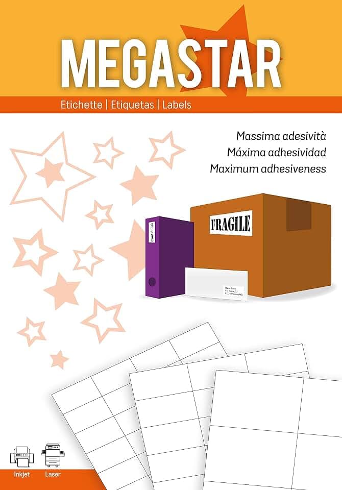 Megastar 100 Blatt Etiketten, selbstklebend, 105 x 148 mm, Weiß, LP4MS-105148