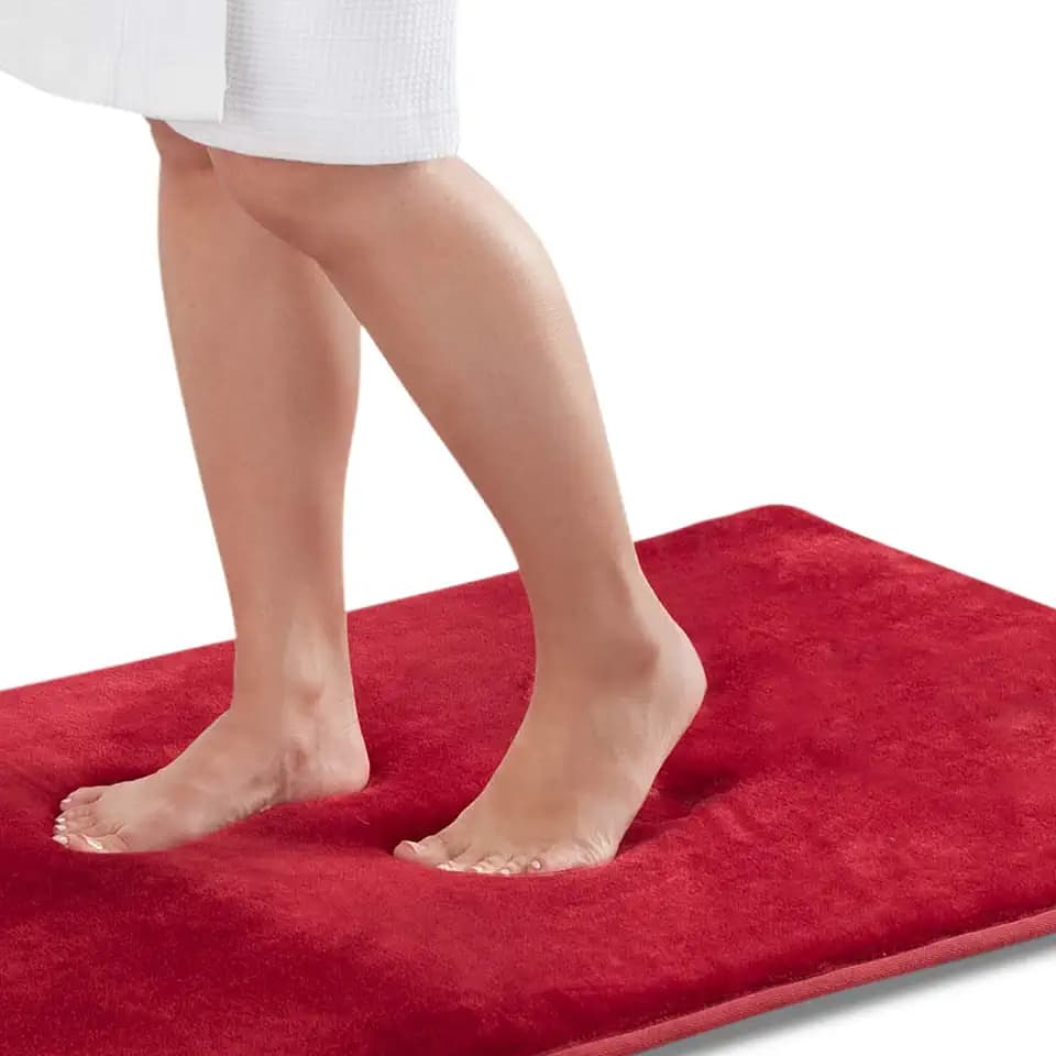 Memory Foam Bath Mat Non Slip Absorbent Super Cozy Velvet Bathroom Rug Carpet (17 inches X 24 inches, Red)