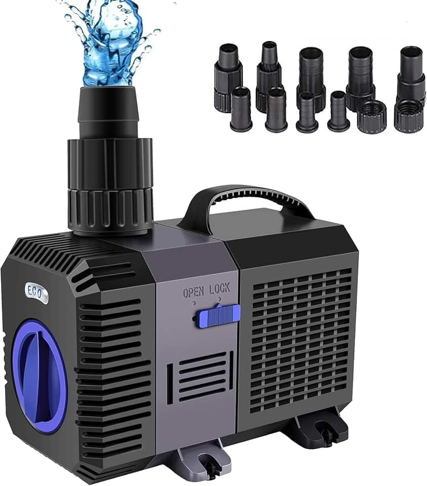 Eco Teichpumpe Filterpumpe, Gartenteichpumpen Wasserpumpe Koiteich Bachlaufpumpe Teichpumpe 3000L/H 10W, Stille Aquarienpumpe Tauchpumpe, Amphibienpumpe für Teiche Gartenbewässerung