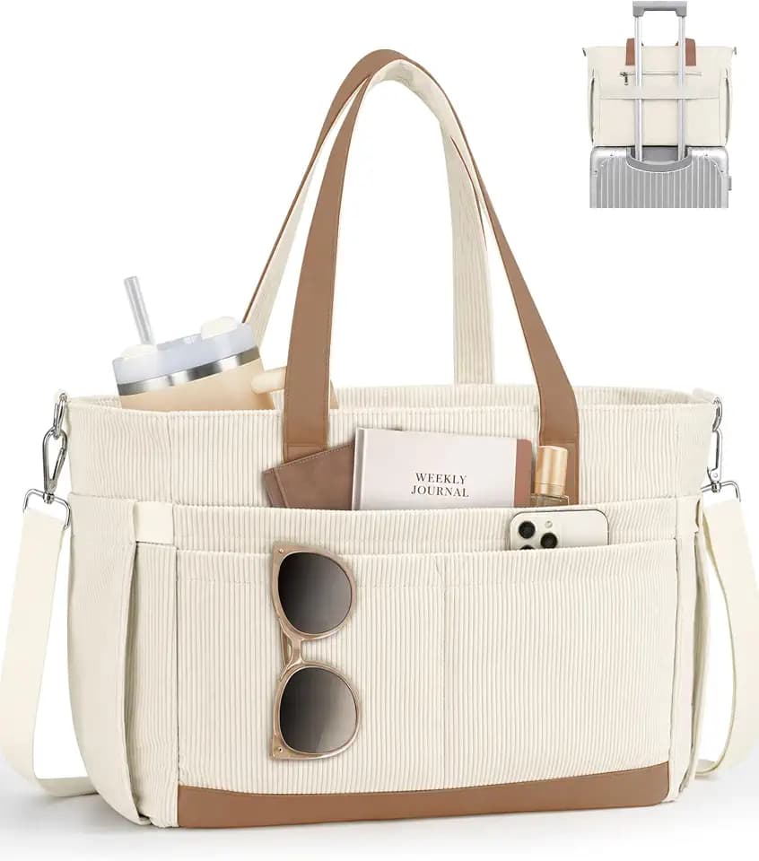 FIORETTO Corduroy Laptop Tote Bag for Women with 17 Pockets