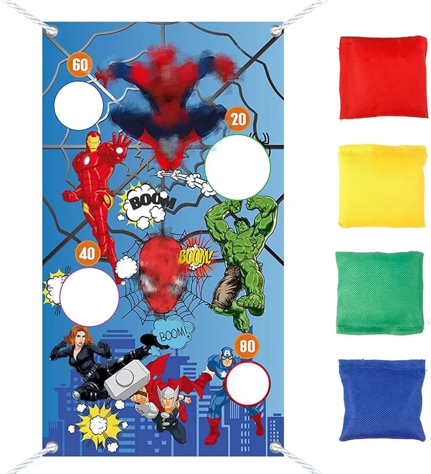 yumcute Wurfspiel Banner Kinder Outdoor, Cartoon Anime Werfen Spiel Banner mit 4 Bohnentaschen, Säckchen Toss-Spiele Set für Drinnen Kindergeburtstag Party Draußen Garten und Sommer Strand