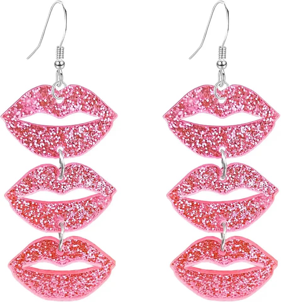 Pink Red Lips Earrings Unique Acrylic Mouth Drop Dangle Earrings for Women Funny Quirky Statement Party Jewelry