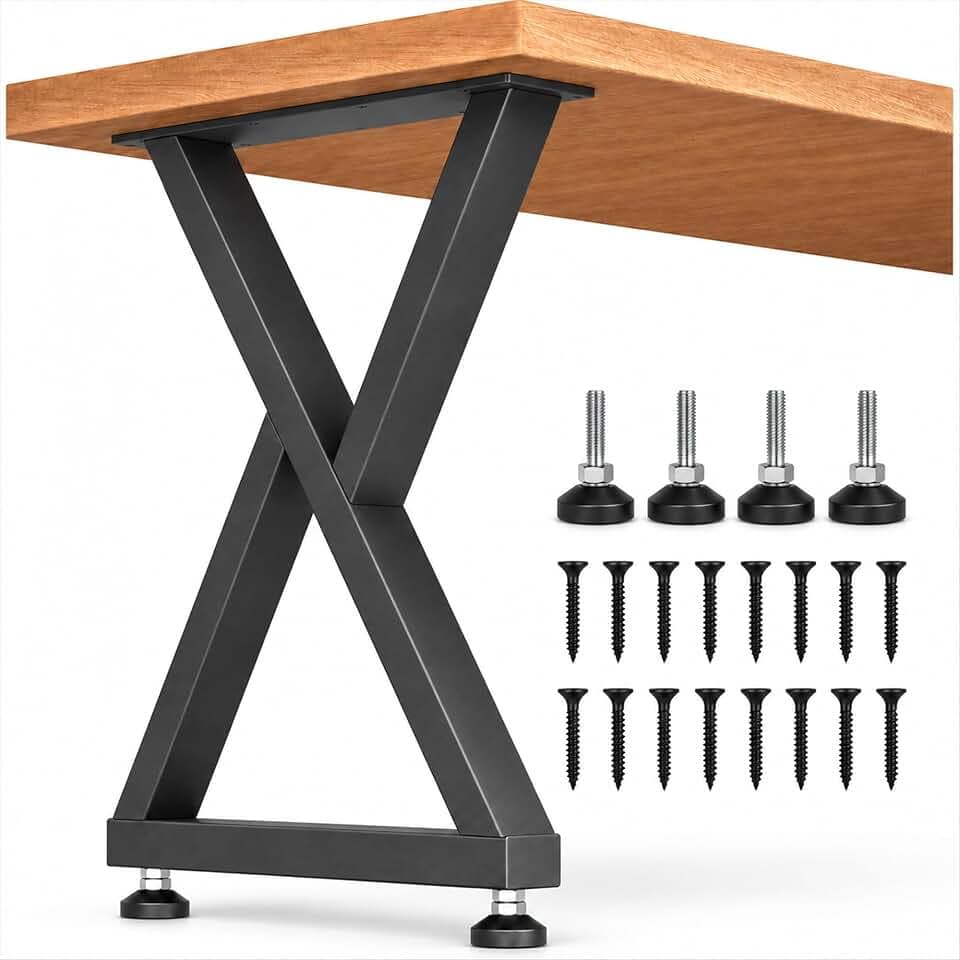 Metal Table Legs 28 x 18 Inch, Heavy Duty Steel X-Frame, Set of 2