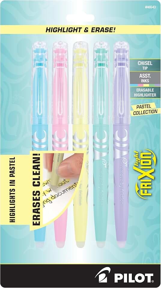 PILOT FriXion Erasable Highlighters, Chisel Tip, Assorted Color Inks 5-Pack