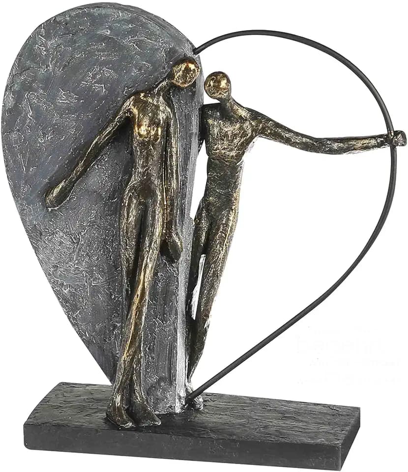 Casablanca Skulptur Herzklopfen, Deko Figur Bronze, Grau, Kunstharz Statue Wohnzimmer, Büro Dekoration H. 31 cm x B. 28 cm - Moderne Skulpturen Couple, Liebe, Hochzeit, Herz