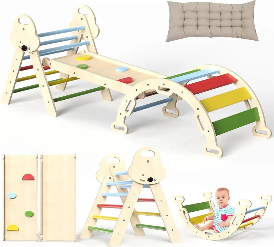 Montessori Kletterdreieck 7-in-1 mit Rutsche, Bogen & Matte, 1-3 Jahre