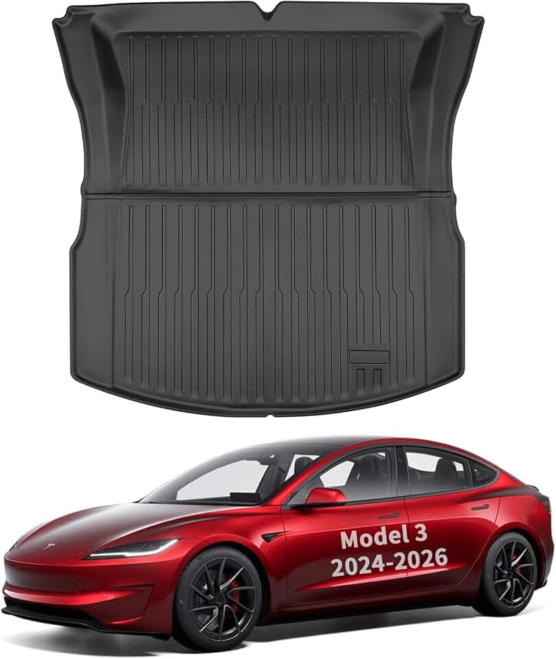 Trunk Mat Compatible with Tesla Model 3 2024 2025 2026 (Highland) - Custom Fit All-Weather TPE Cargo Liner, Waterproof Rear Boot Mat, Heavy Duty Anti-Slip Interior Accessories, Black