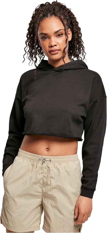 Urban Classics Ladies Oversized Cropped Hoody Frauen Kapuzenpullover schwarz
