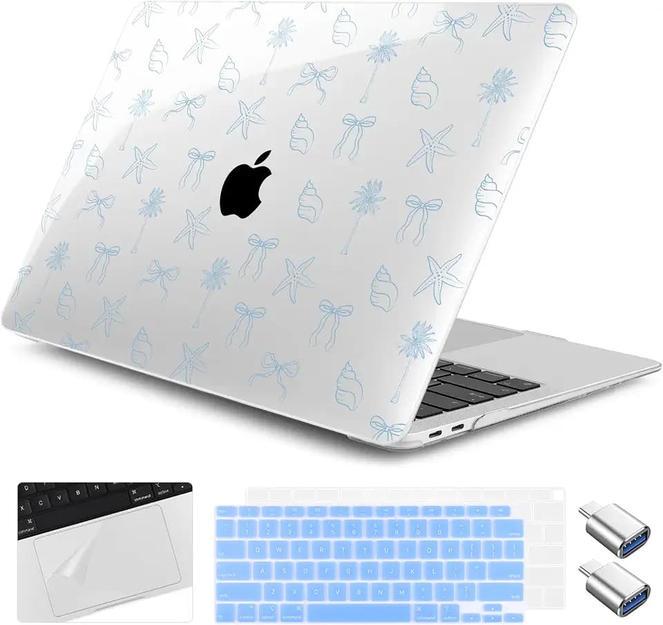 for M1 MacBook Air 13 inch Case 2021 2020 2019 2018 Model A2337/A2179/A1932, Laptop Hard Shell Case with Keyboard Cover & Trackpad Protector & 2 OTG Adapters, Starfish & Tree