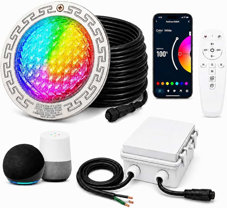 LED Pool Lights for Inground Pools 10" Wet Niche Compatible, 15 Million Colors, App & Voice Control, Music Sync, Compatible with Alexa Google, Remote Included (Fits Pentair, Hayward, Jandy)