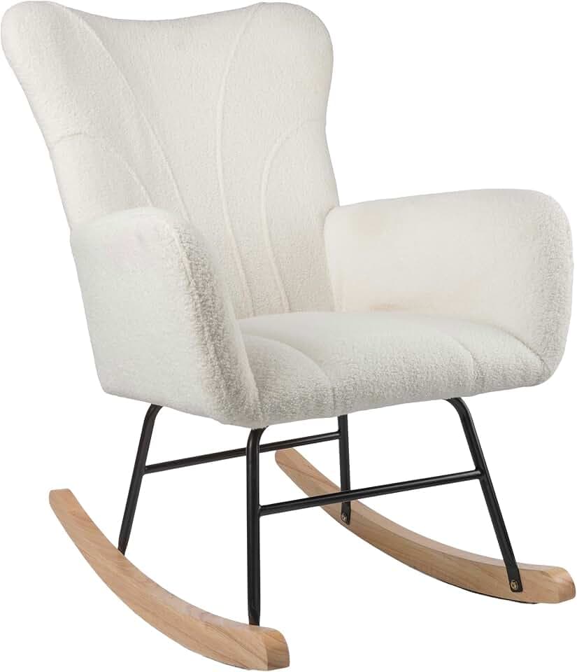 Nursery Rocking Chair, Teddy Upholstered Glider Rocker, Cream