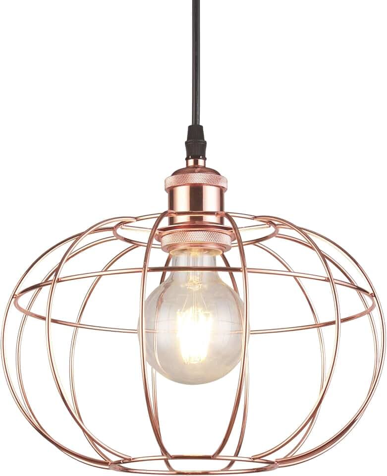 GTV Pendelleuchte VIELA - Hängeleuchte Kugel aus poliertem Kupfer, Ø27,5 cm, Loft & Glamour Design, dekorative Deckenlampe, E27 Fassung einflammig