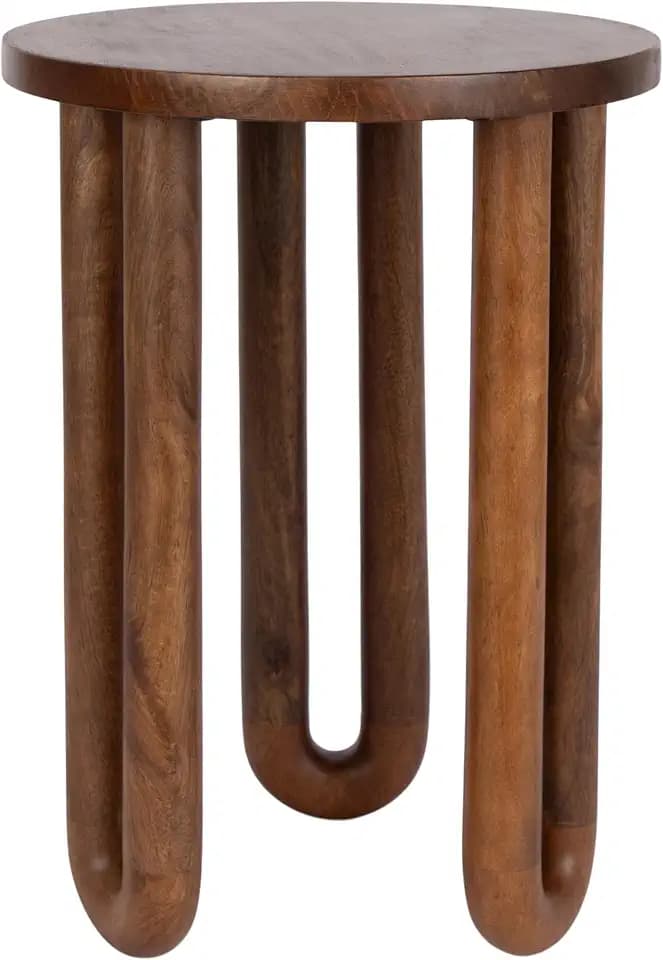 Kate and Laurel Kenzo Mango Wood Round Side Table for Bedroom Nightstand