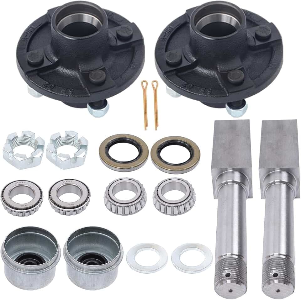 labwork 2 Sets 4 on 4 Inch Trailer Hub Kit Include 1 Inch Square BT8 Spindle and Trailer Bearing Kit