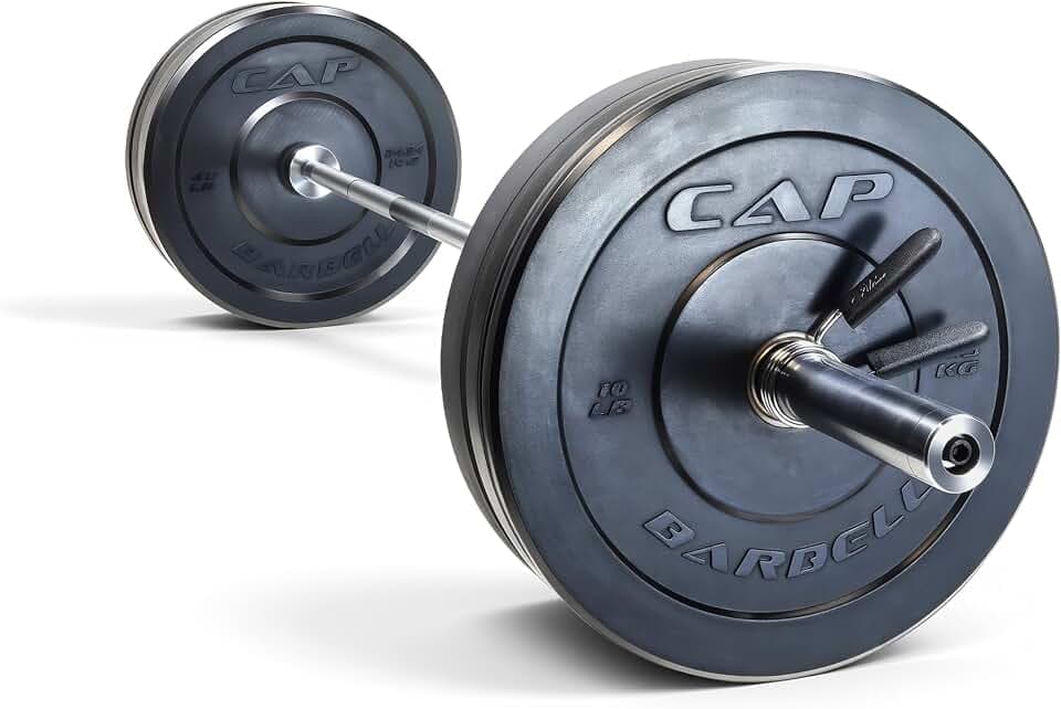 CAP Barbell 160 lb Elite Olympic Weight Set with 7ft Chrome Barbell & Black Bumper Plates