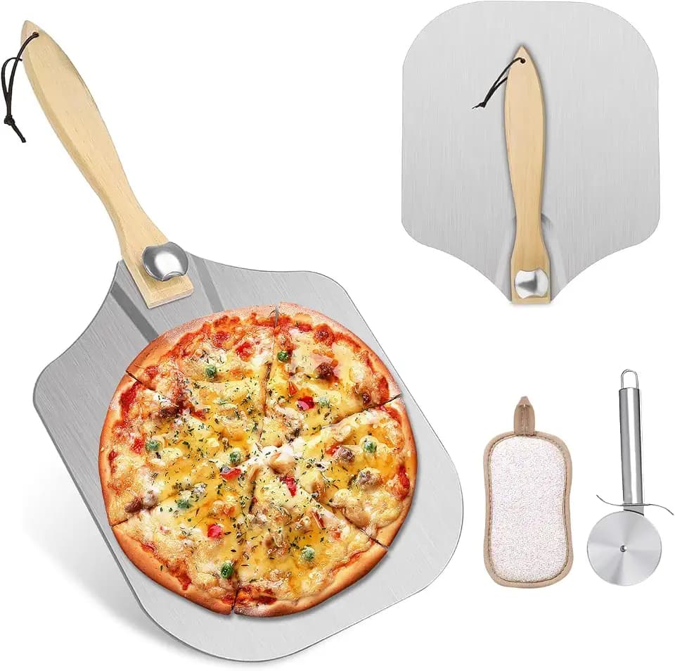 Pizzaschieber Groß 30,5cm, Aluminium Pizzaschaufel mit Abnehmbaren Faltbarer Griff - Platzsparendes, Pizza Schaufel Zubehör Set mit Pizzaschneider zum Backen von Handgemachter Pizza, Brot