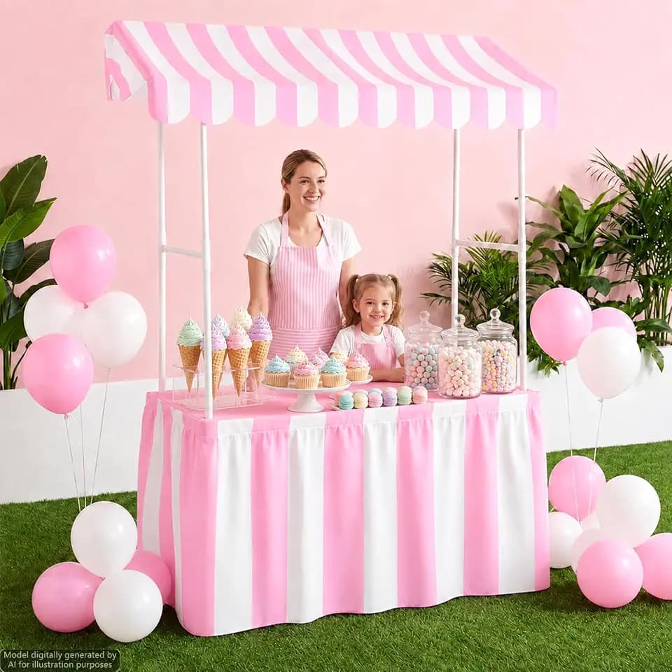 OBUSATT Carnival Tent Circus Party Decor Concession Stand Pink and White