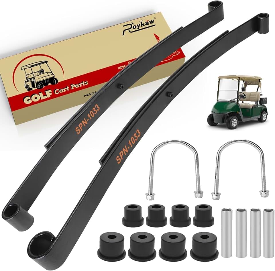 Roykaw Golf Cart Rear Leaf Spring Kit Compatible with EZGO RXV 2008-up Gas & Electric Models, Heavy Duty 2-Leaf Springs w/Bushings Sleeves U Bolts, OEM# 604494, 603498