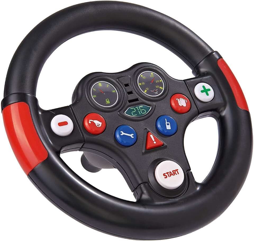 BIG - Racing-Sound-Wheel - Lenkrad mit Racingsound, für Bobby Cars ab dem Baujahr 2010, sowie für BIG-Traktoren, Spielzeuglenkrad für Kinder ab 1 Jahr, Schwarz/Rot/Weiß/Blau