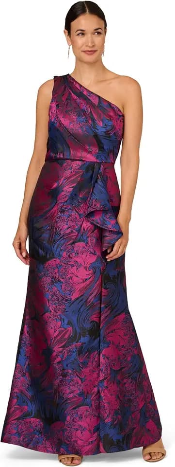 Adrianna Papell One Shoulder Jacquard Gown