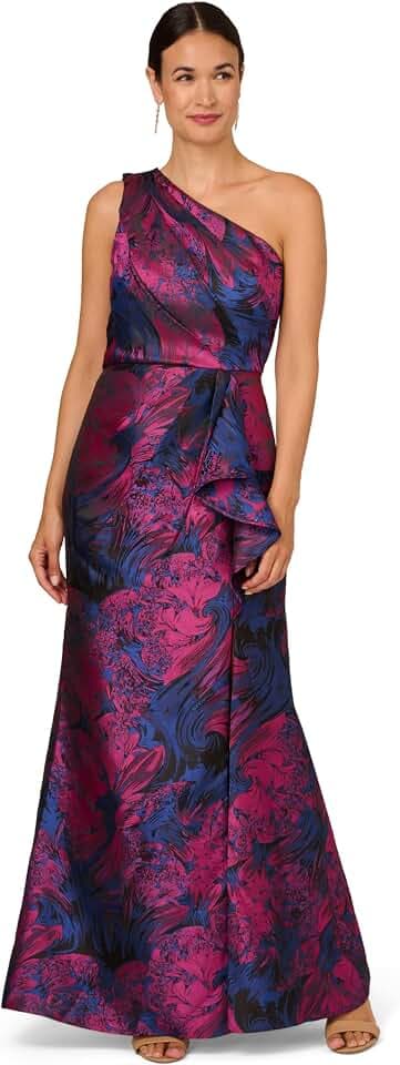Adrianna Papell One Shoulder Jacquard Gown